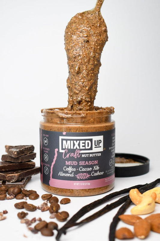 Crunchy Cacao Nib & Coffee Nut Butter with Maple Sugar & Vanilla Bean - "Mud Season" - 7.5 oz - Mixed Up Foods