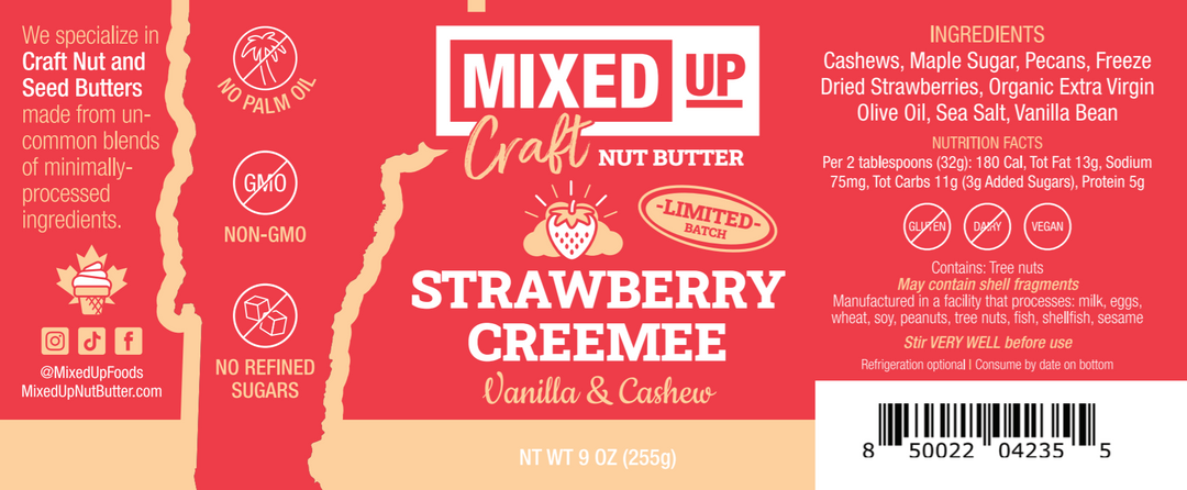 (LIMITED) "Strawberry Creemee" - Vanilla Cashew Butter - 9 oz Glass Jar