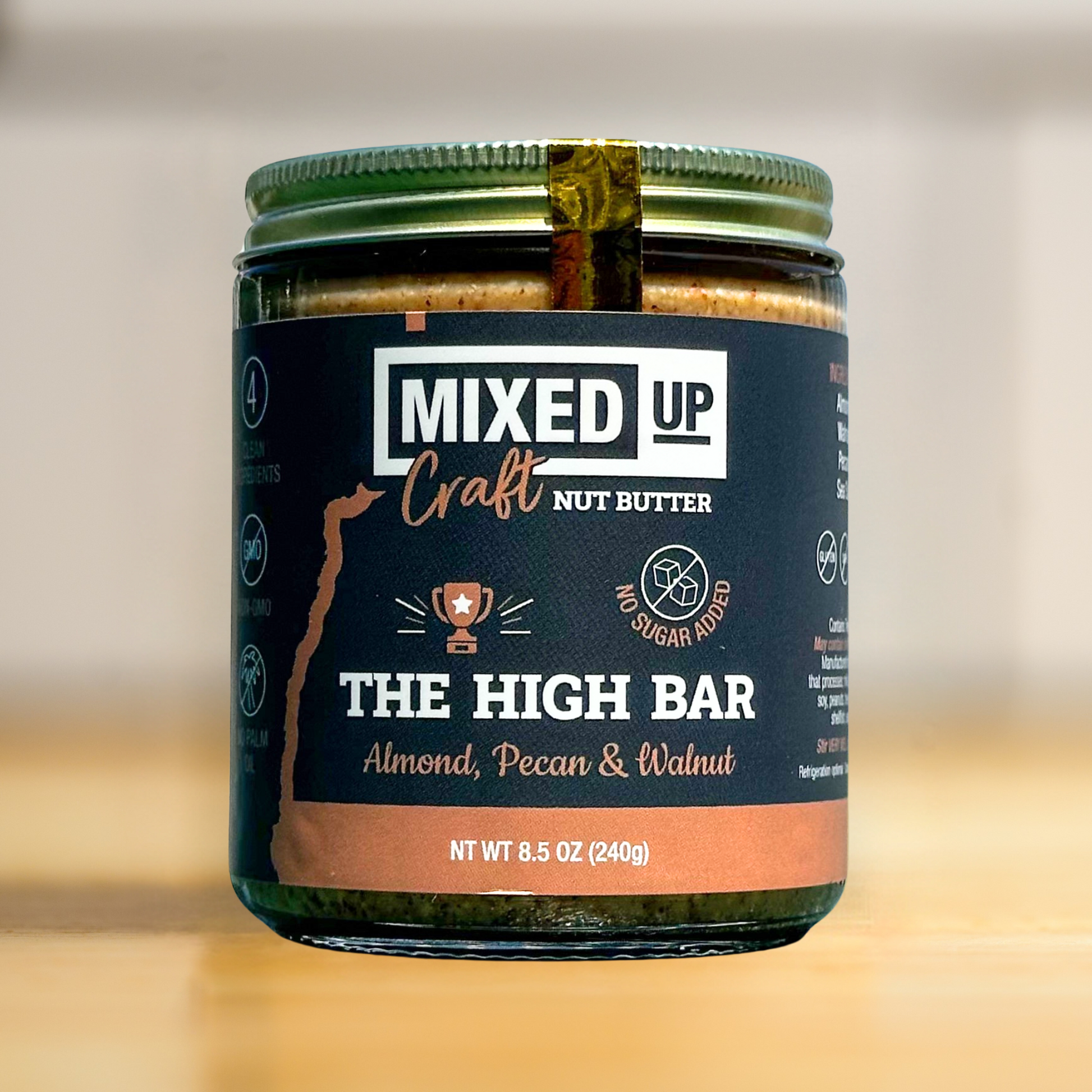 "The High Bar" - Almond, Pecan, and Walnut Nut Butter - 8.5 oz Glass Jar