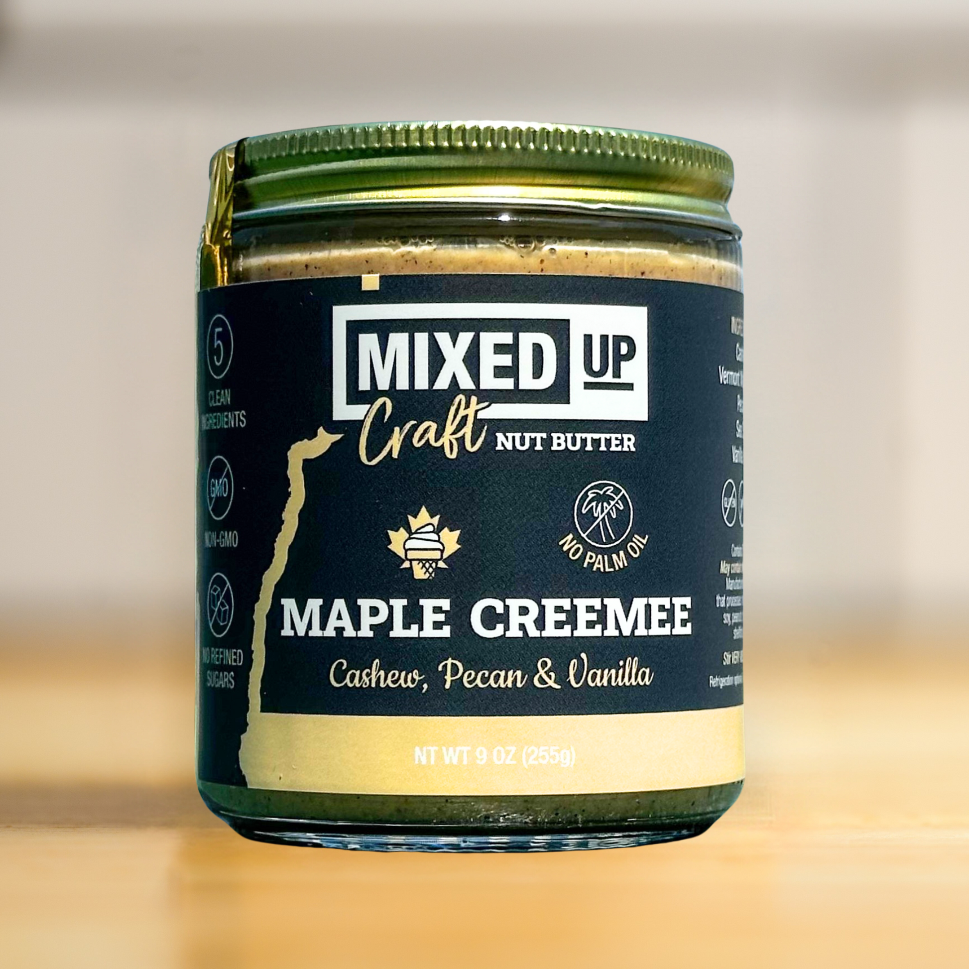 "Maple Creemee" - Vermont Maple, Cashew, and Pecan Nut Butter with Vanilla Bean - 9 oz Glass Jar